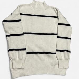 Calvin Klein Cream Turtleneck Sweater with Black Stripes